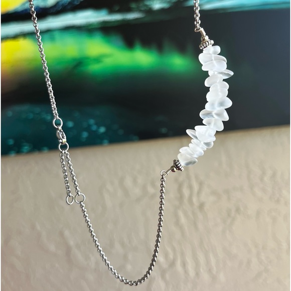 Frosted clear crystal quartz gemstones chips bar choker necklace boho stones - Picture 10 of 12